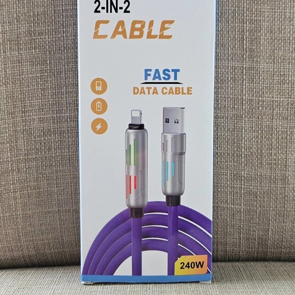Fast Charging Data Cable Purple 2 in 2 USB Lighting USB Type C 2 Meters Unbrand - Picture 2 of 12